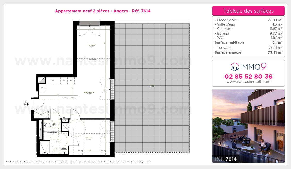 Plan et surfaces, Programme neuf Angers Référence n° 7614
