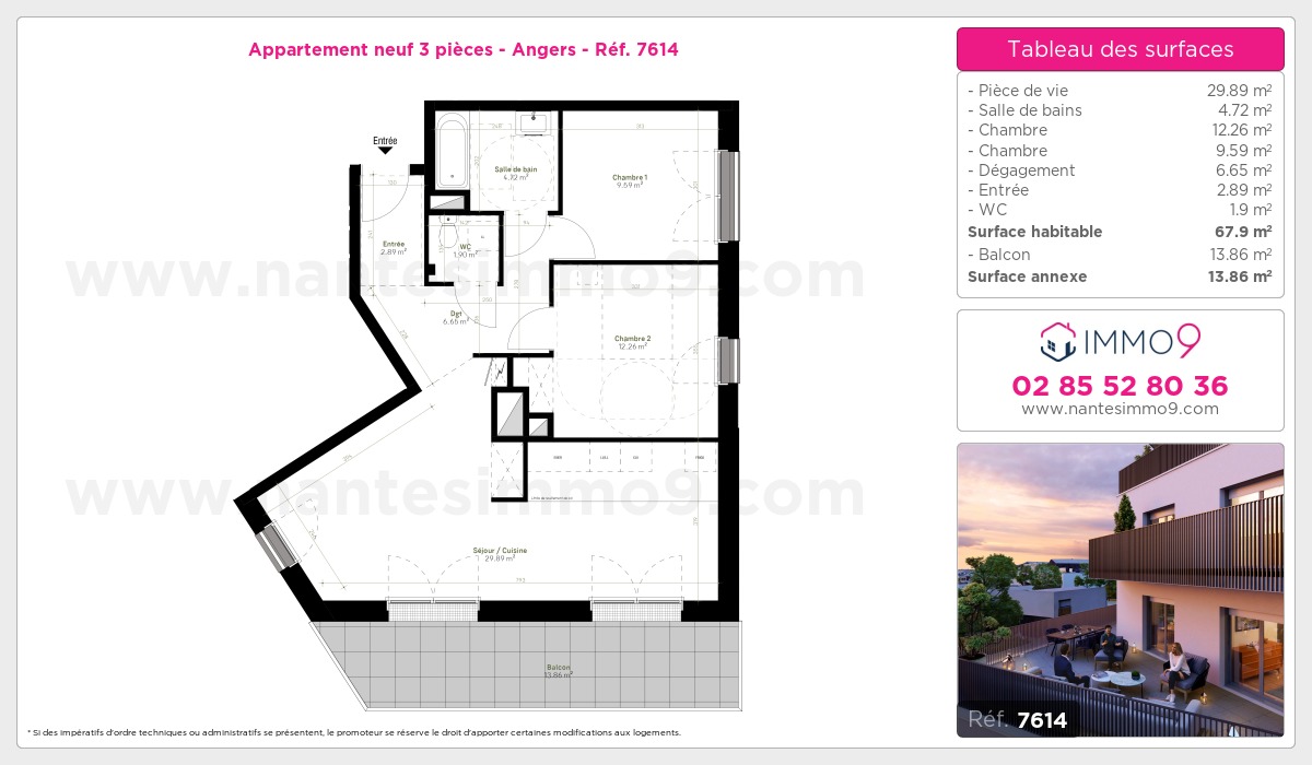 Plan et surfaces, Programme neuf Angers Référence n° 7614