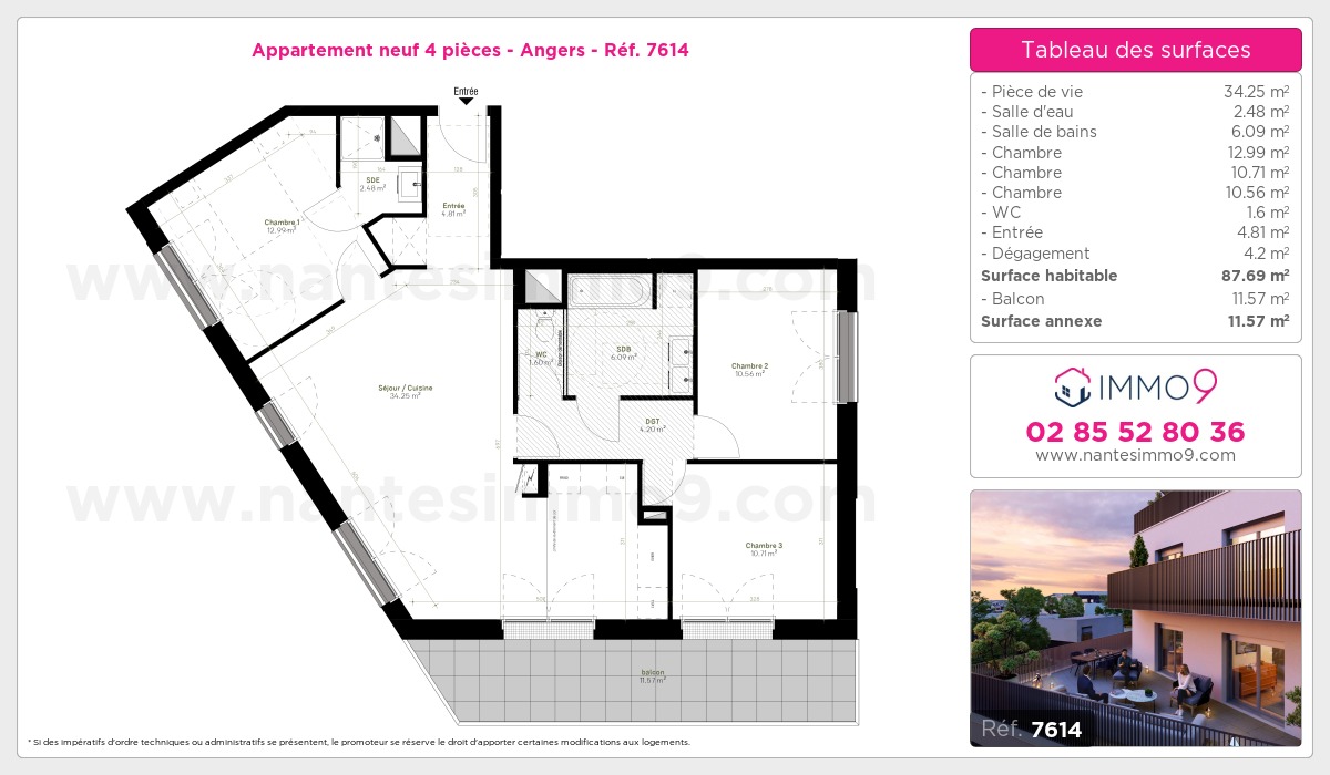 Plan et surfaces, Programme neuf Angers Référence n° 7614