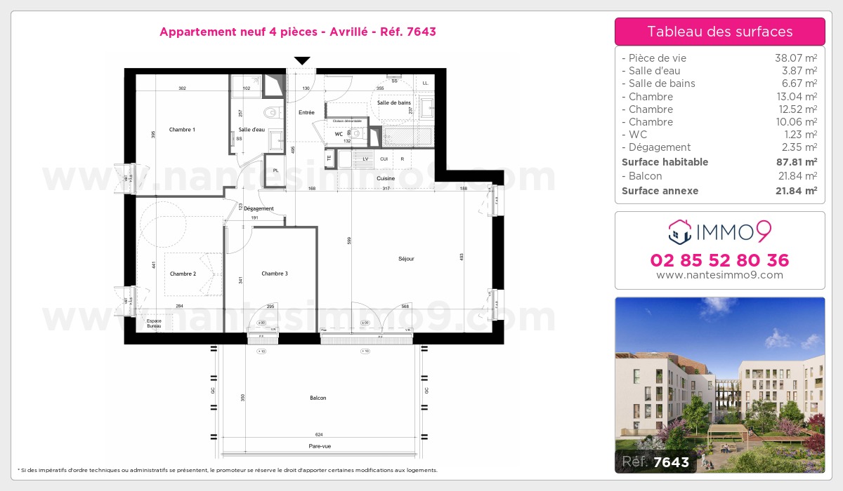 Plan et surfaces, Programme neuf Avrillé Référence n° 7643
