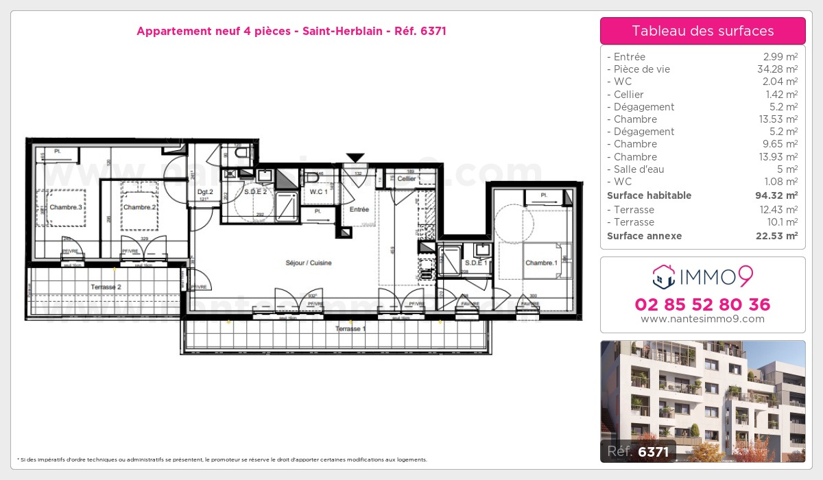Plan et surfaces, Programme neuf Saint-Herblain Référence n° 6371