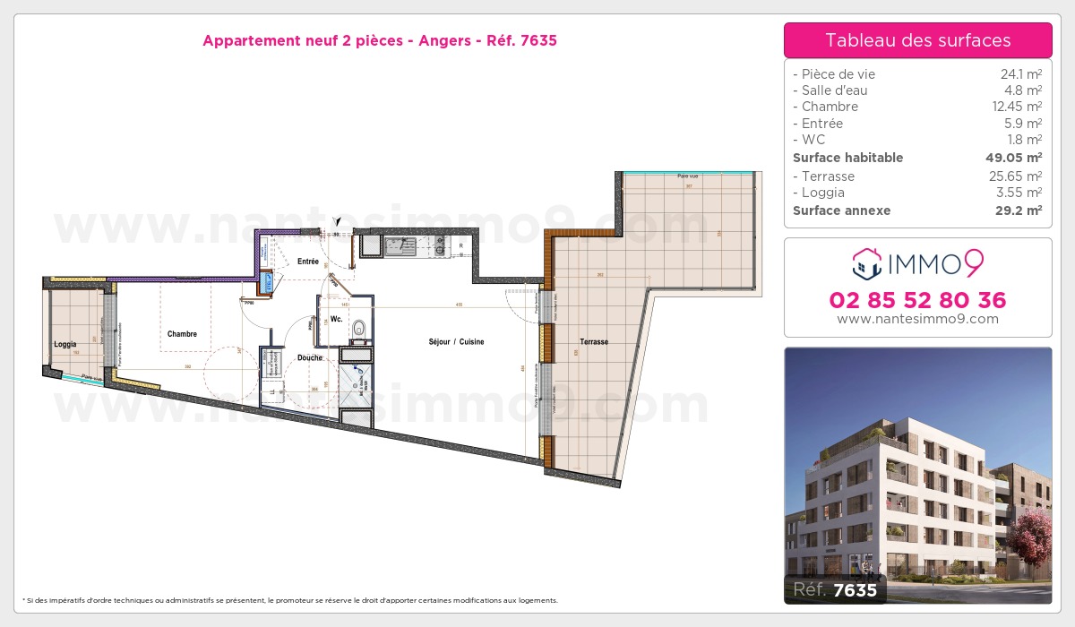 Plan et surfaces, Programme neuf Angers Référence n° 7635