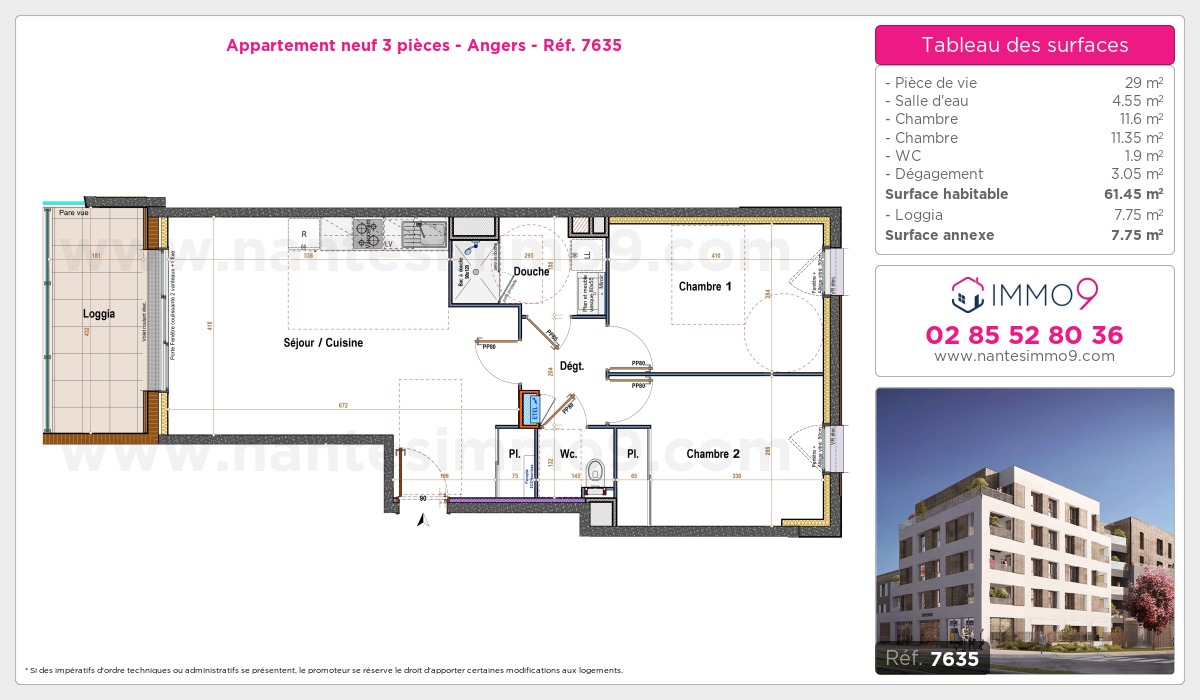 Plan et surfaces, Programme neuf Angers Référence n° 7635