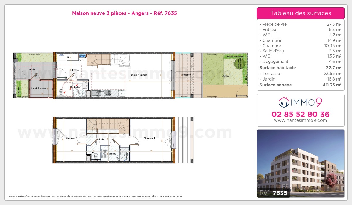 Plan et surfaces, Programme neuf Angers Référence n° 7635