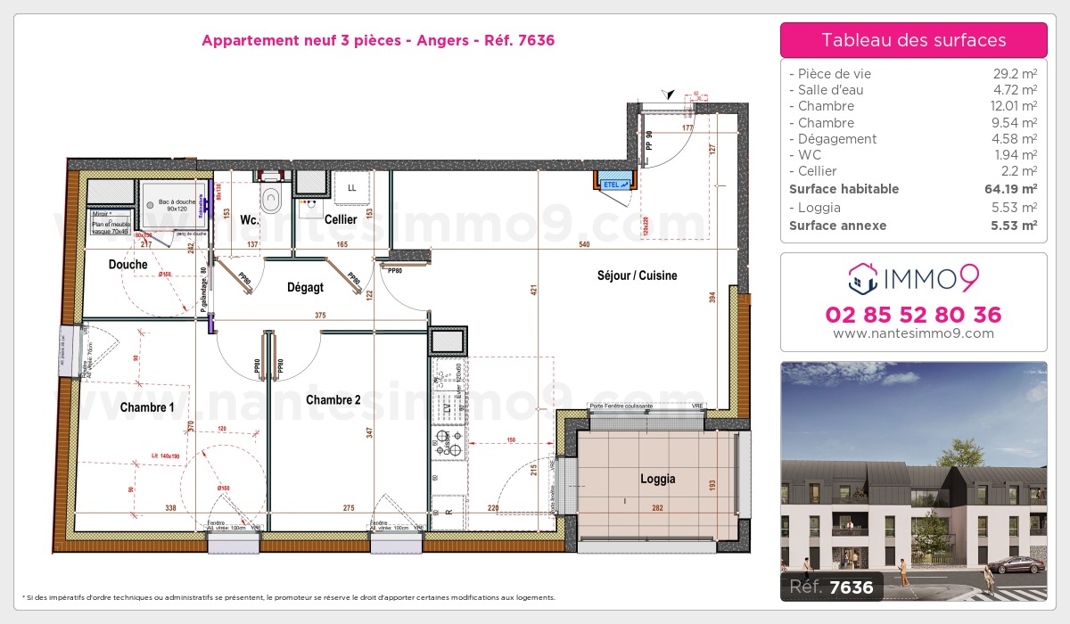 Plan et surfaces, Programme neuf Angers Référence n° 7636