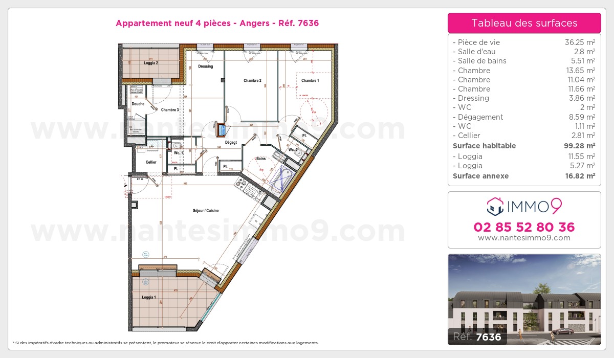 Plan et surfaces, Programme neuf Angers Référence n° 7636
