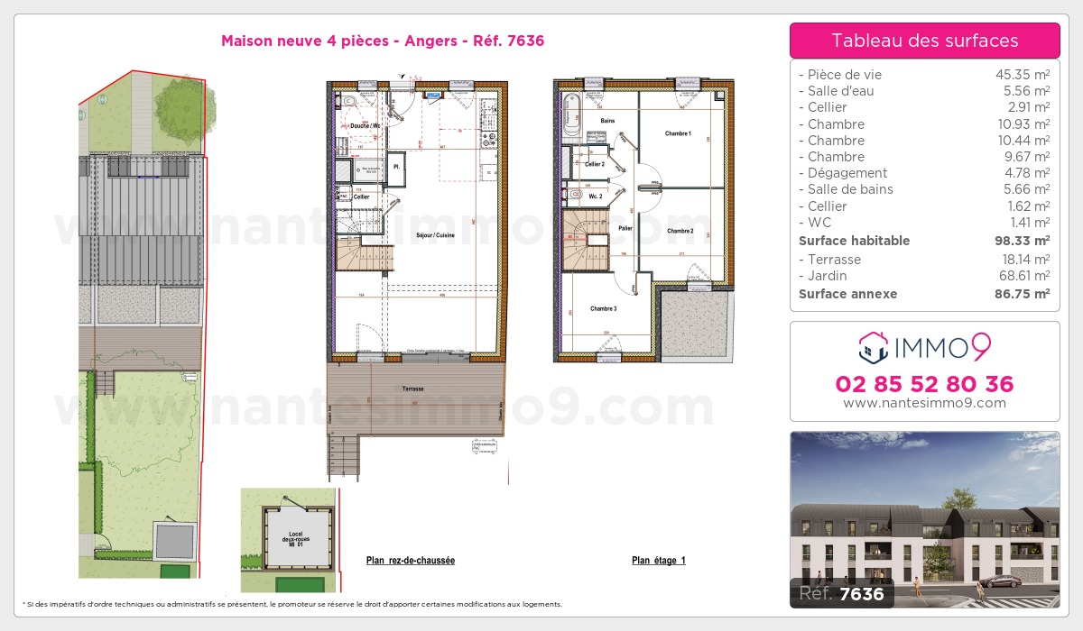 Plan et surfaces, Programme neuf Angers Référence n° 7636