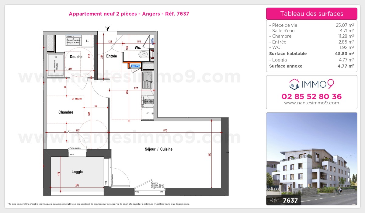 Plan et surfaces, Programme neuf Angers Référence n° 7637
