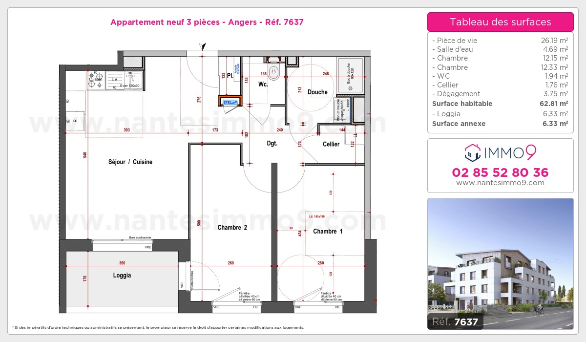 Plan et surfaces, Programme neuf Angers Référence n° 7637