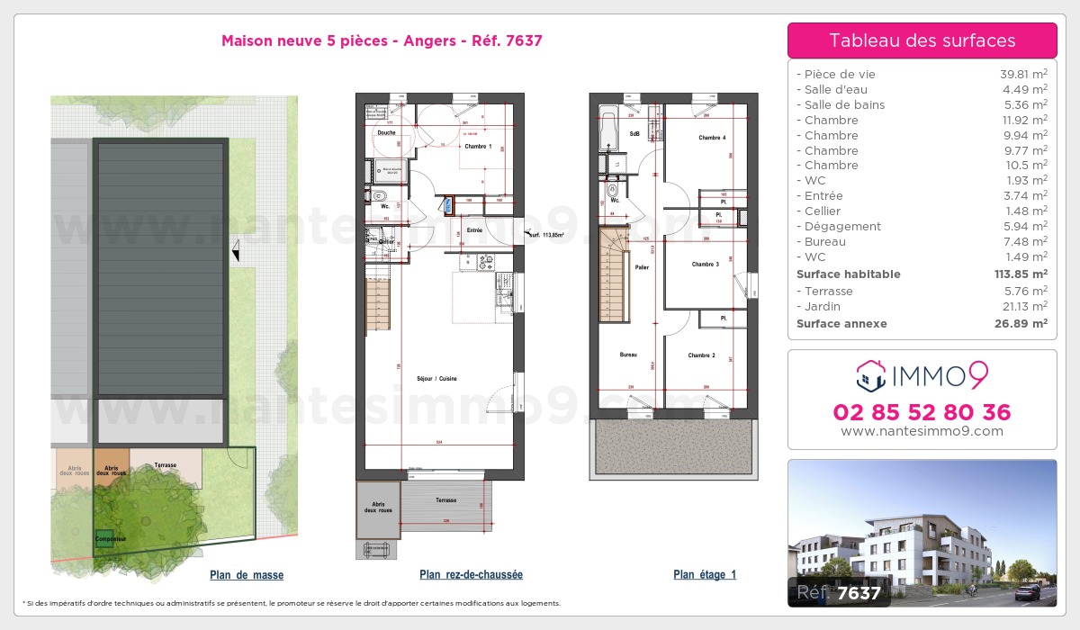 Plan et surfaces, Programme neuf Angers Référence n° 7637