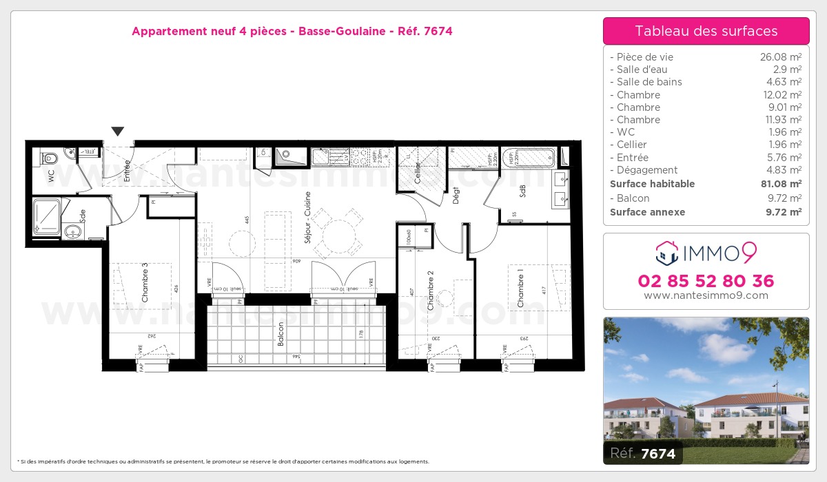 Plan et surfaces, Programme neuf Basse-Goulaine Référence n° 7674