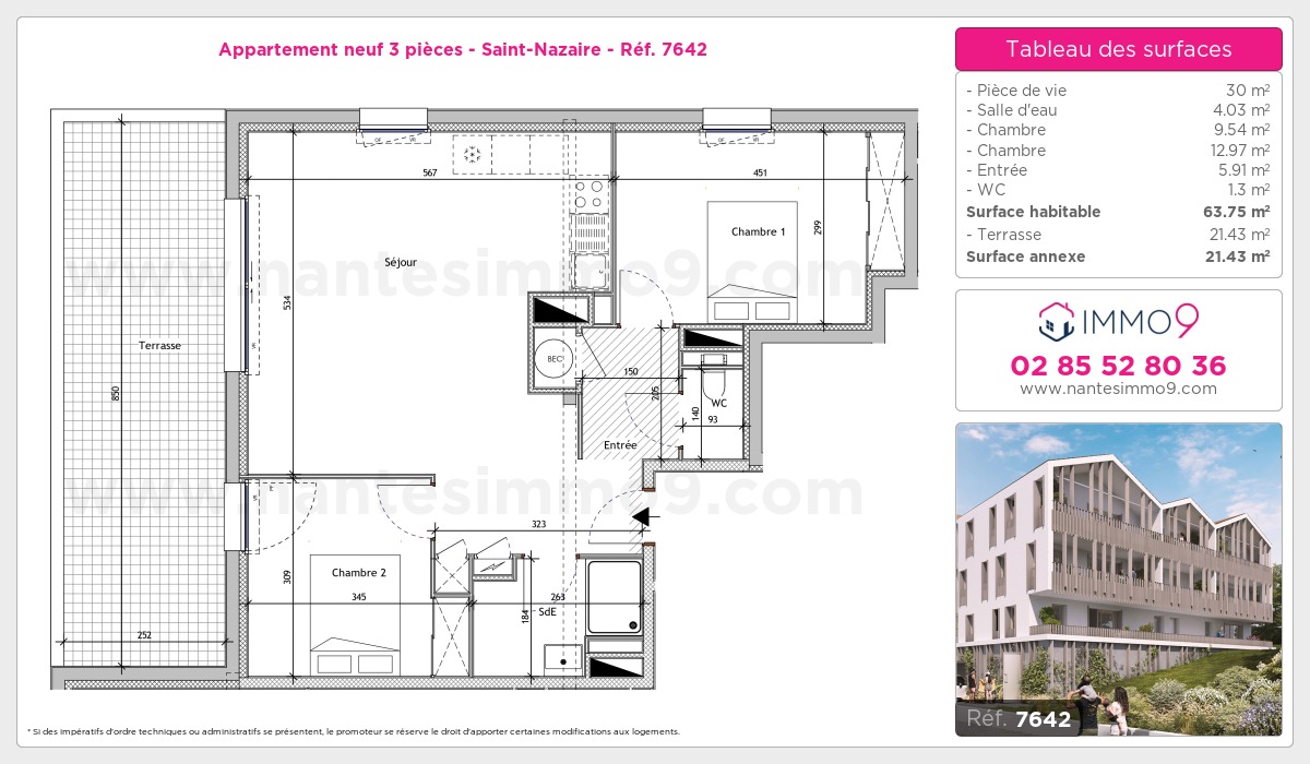 Plan et surfaces, Programme neuf Saint-Nazaire Référence n° 7642