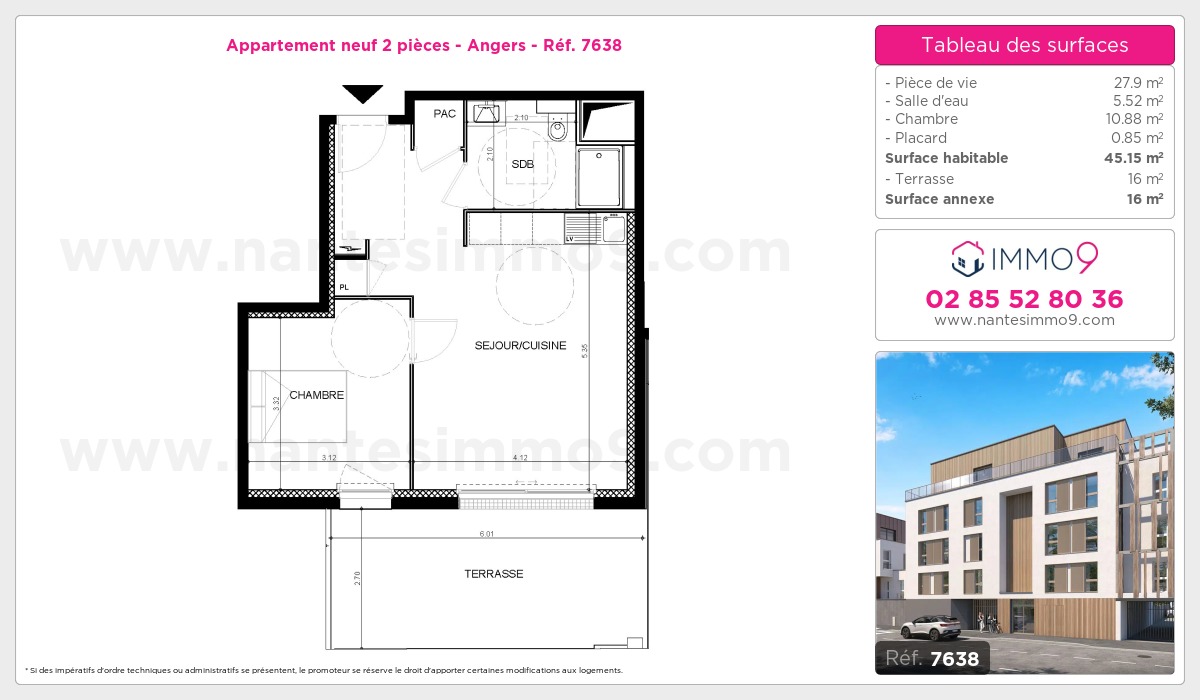 Plan et surfaces, Programme neuf Angers Référence n° 7638
