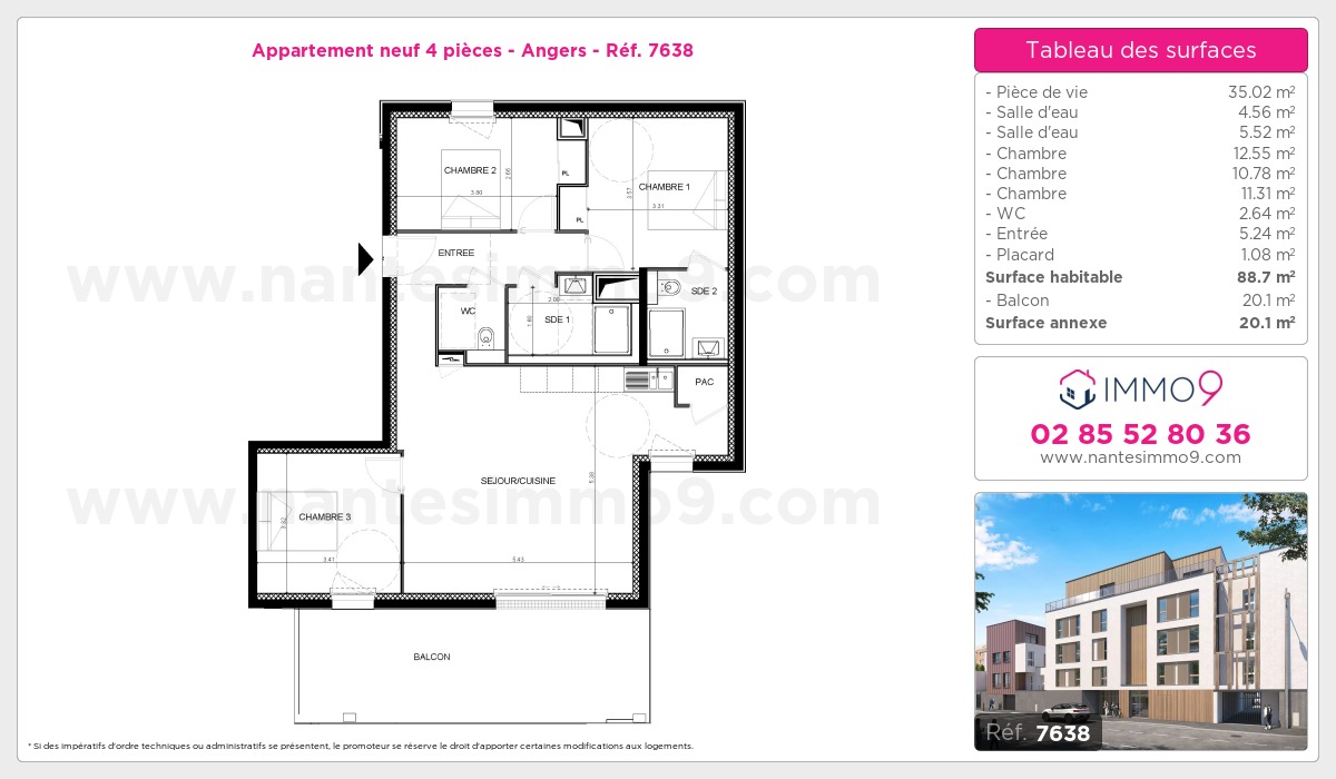 Plan et surfaces, Programme neuf Angers Référence n° 7638