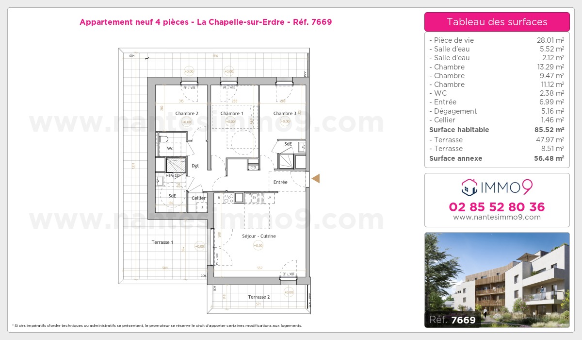 Plan et surfaces, Programme neuf Chapelle-sur-Erdre Référence n° 7669