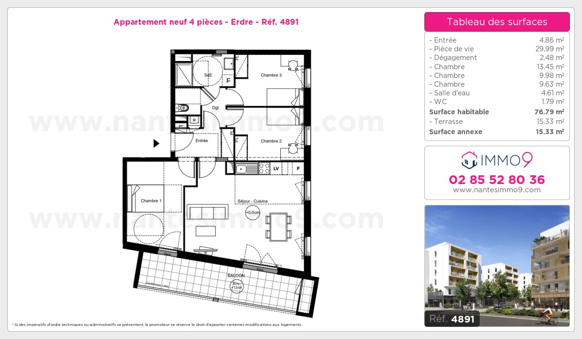 Plan et surfaces, Programme neuf Nantes : Erdre Référence n° 4891