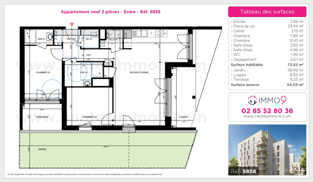 Plan et surfaces, Programme neuf Nantes : Erdre Référence n° 5858