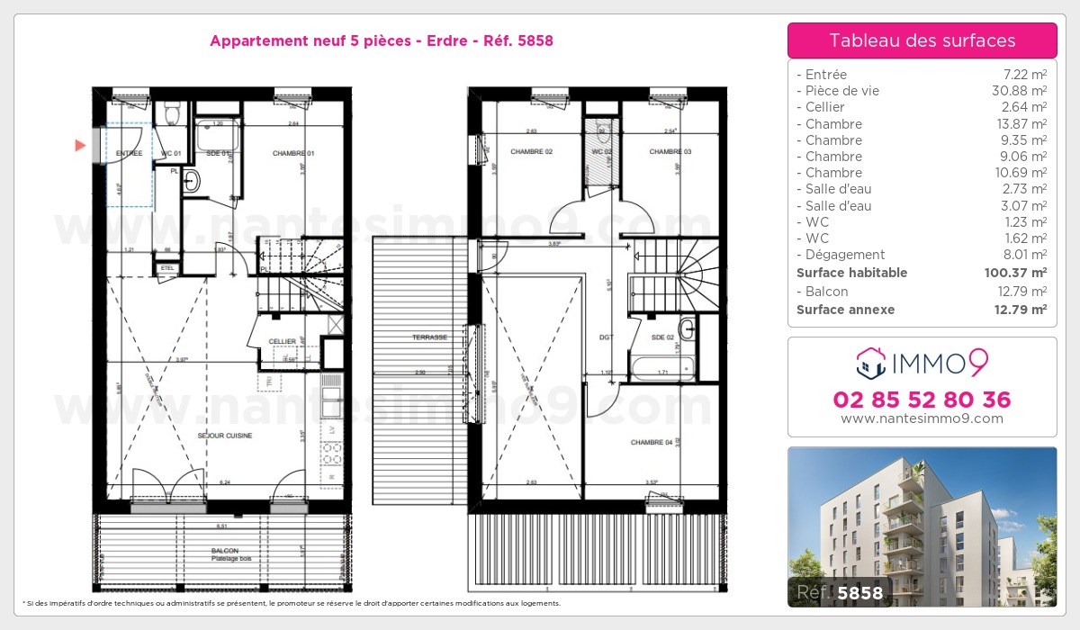 Plan et surfaces, Programme neuf Nantes : Erdre Référence n° 5858