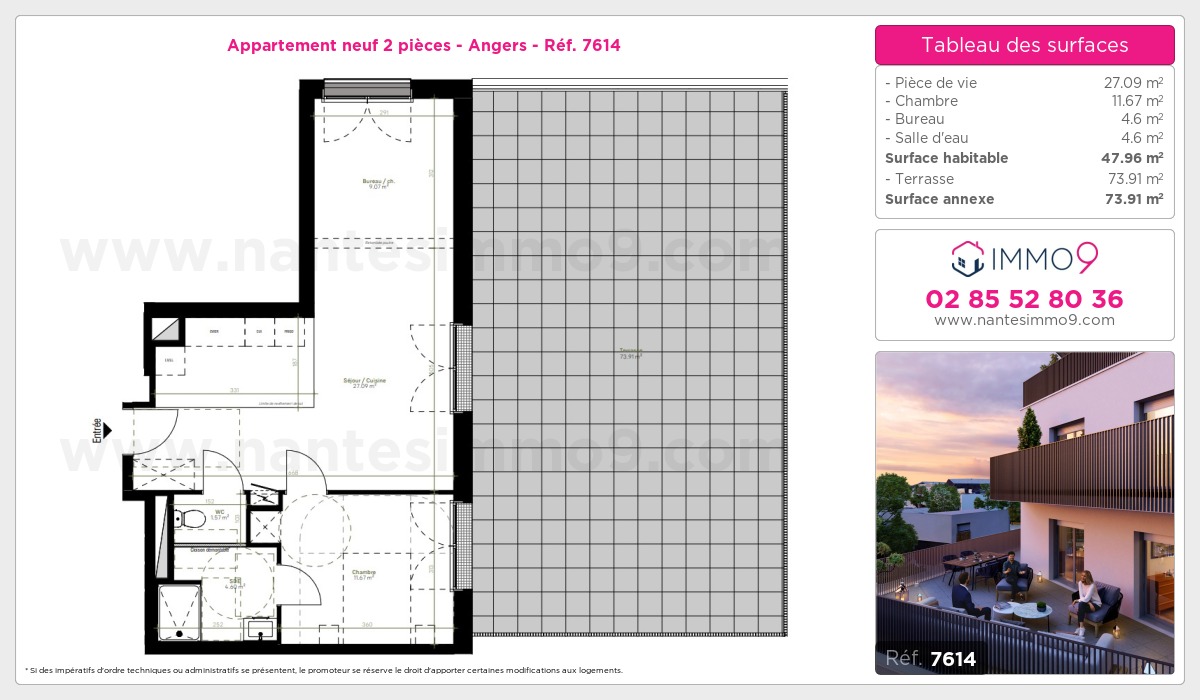 Plan et surfaces, Programme neuf Angers Référence n° 7614