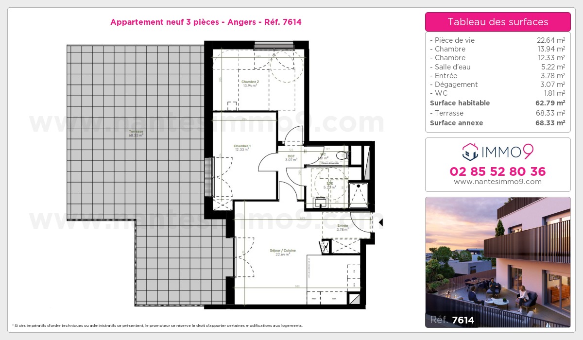 Plan et surfaces, Programme neuf Angers Référence n° 7614