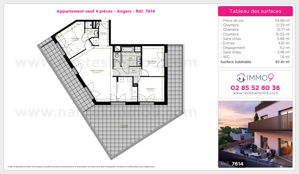Plan et surfaces, Programme neuf Angers Référence n° 7614