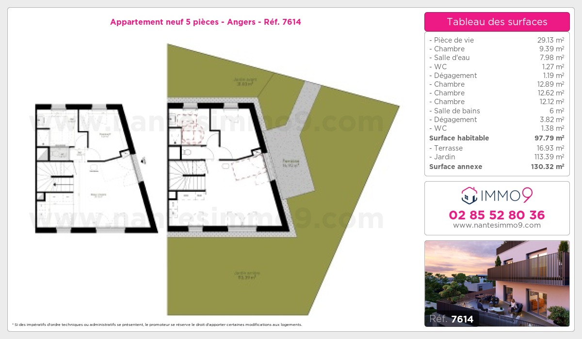 Plan et surfaces, Programme neuf Angers Référence n° 7614