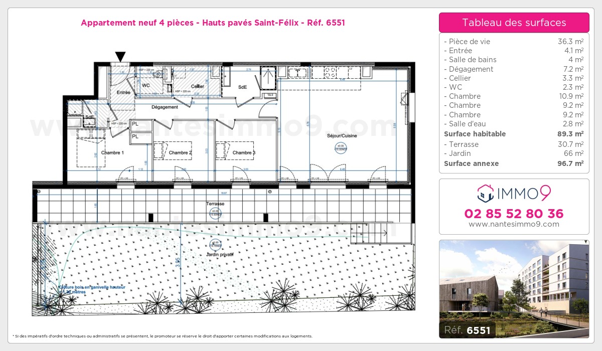 Plan et surfaces, Programme neuf Nantes : Hauts pavés Saint-Félix Référence n° 6551