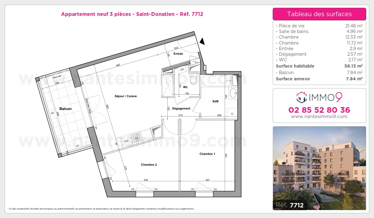 Plan et surfaces, Programme neuf Nantes : Saint-Donatien Référence n° 7712