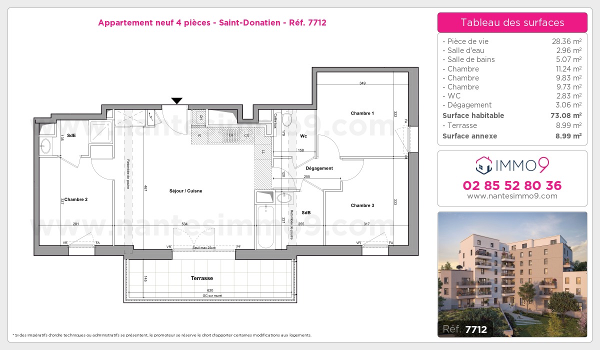 Plan et surfaces, Programme neuf Nantes : Saint-Donatien Référence n° 7712