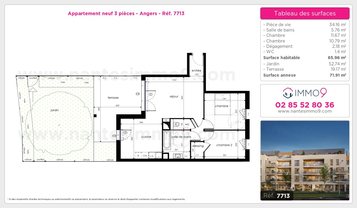 Plan et surfaces, Programme neuf Angers Référence n° 7713