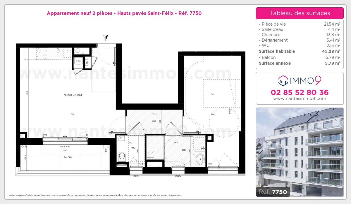 Plan et surfaces, Programme neuf Nantes : Hauts pavés Saint-Félix Référence n° 7750