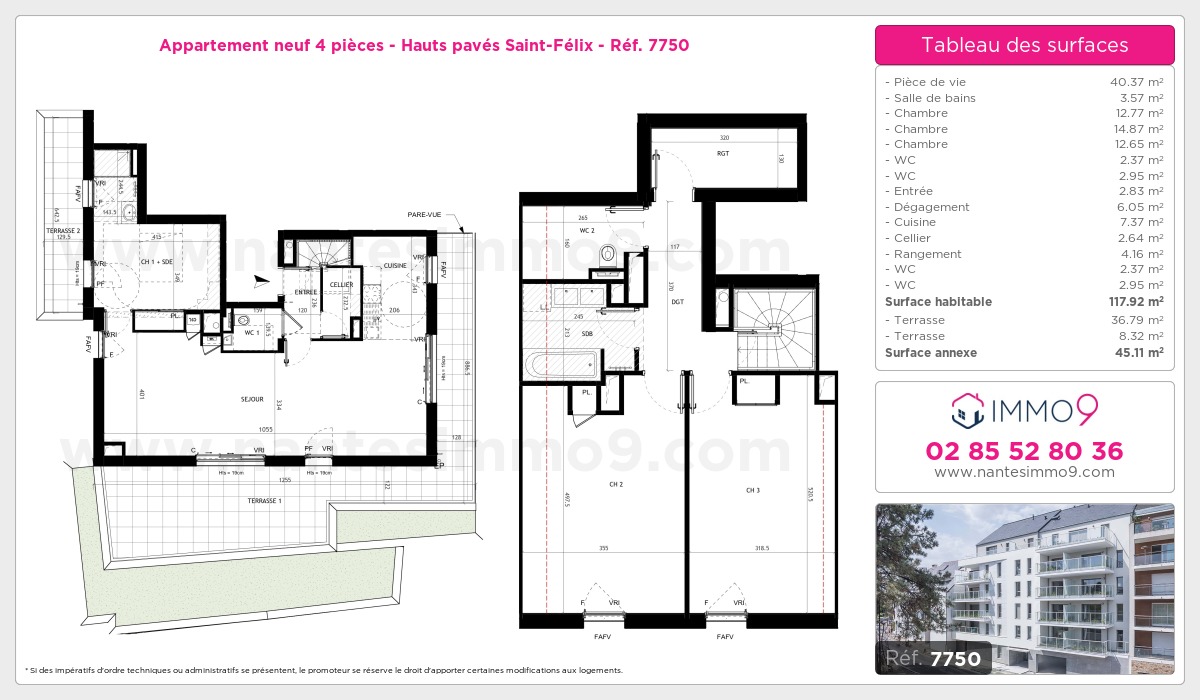 Plan et surfaces, Programme neuf Nantes : Hauts pavés Saint-Félix Référence n° 7750