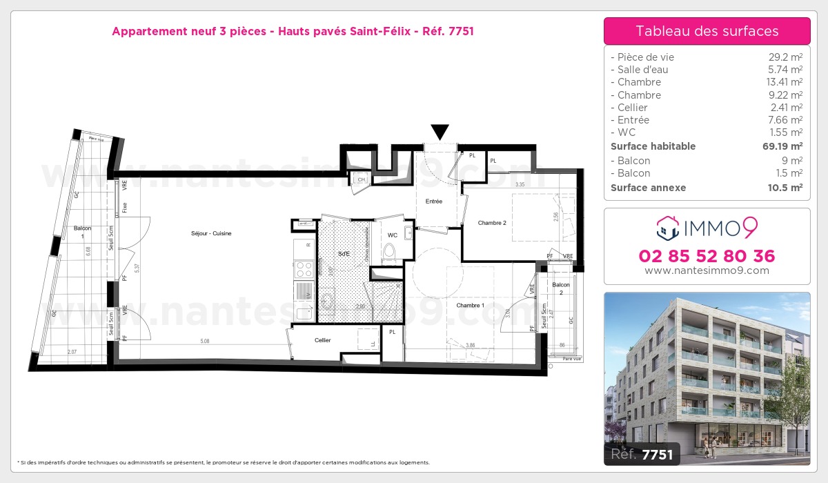 Plan et surfaces, Programme neuf Nantes : Hauts pavés Saint-Félix Référence n° 7751