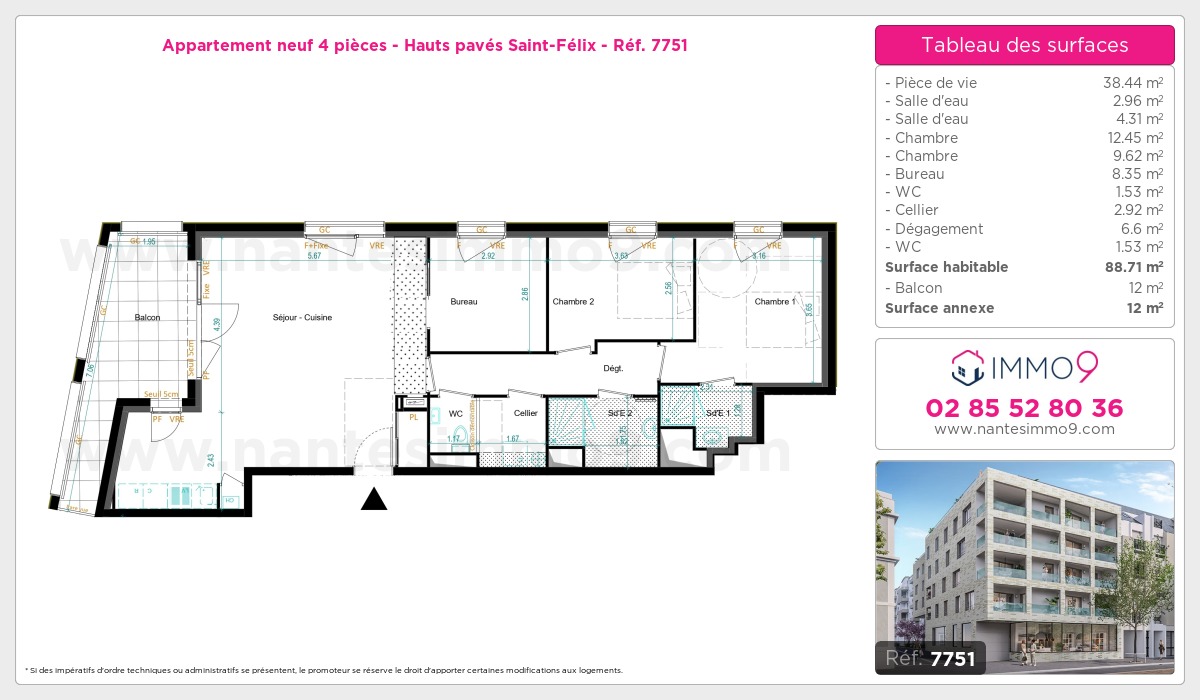 Plan et surfaces, Programme neuf Nantes : Hauts pavés Saint-Félix Référence n° 7751