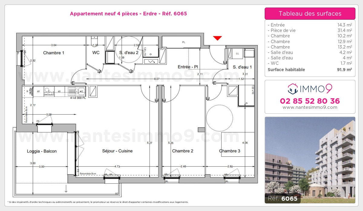 Plan et surfaces, Programme neuf Nantes : Erdre Référence n° 6065