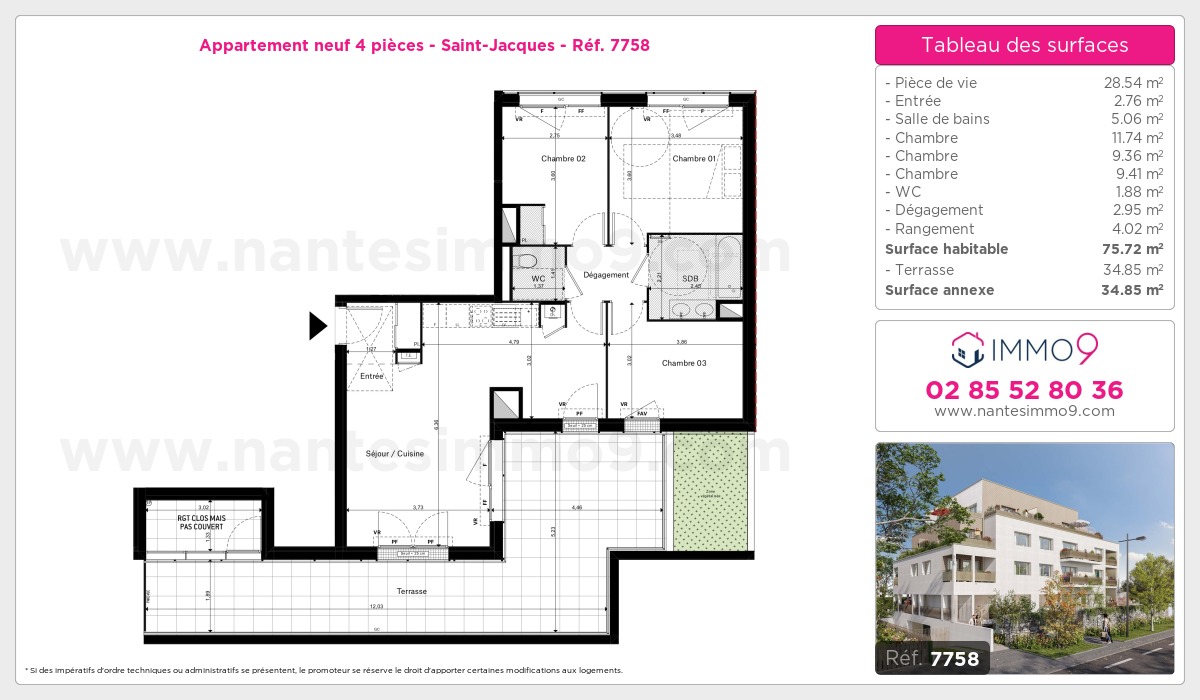 Plan et surfaces, Programme neuf Nantes : Saint-Jacques Référence n° 7758
