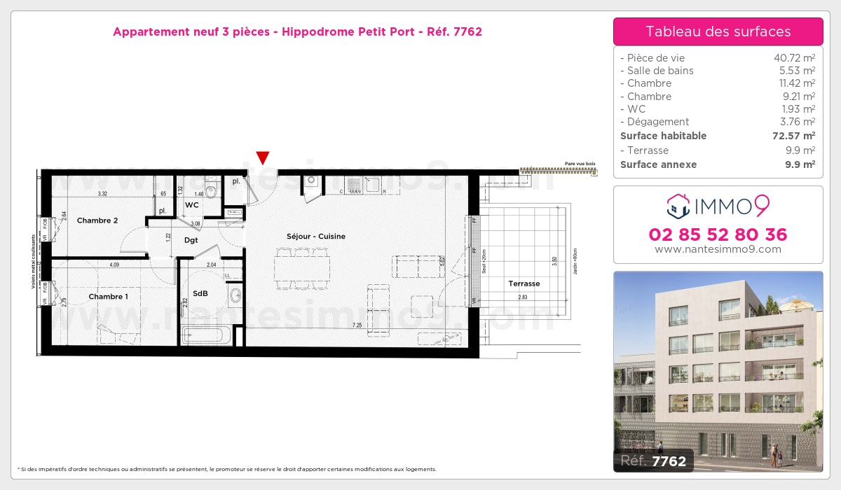 Plan et surfaces, Programme neuf Nantes : Hippodrome Petit Port Référence n° 7762