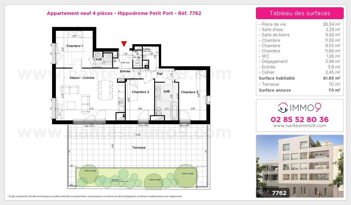 Plan et surfaces, Programme neuf Nantes : Hippodrome Petit Port Référence n° 7762