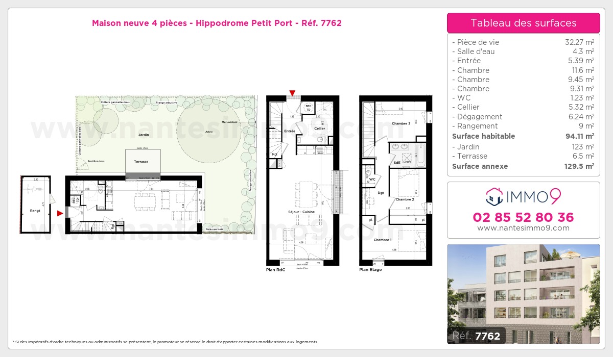 Plan et surfaces, Programme neuf Nantes : Hippodrome Petit Port Référence n° 7762