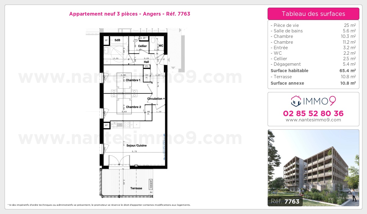 Plan et surfaces, Programme neuf Angers Référence n° 7763