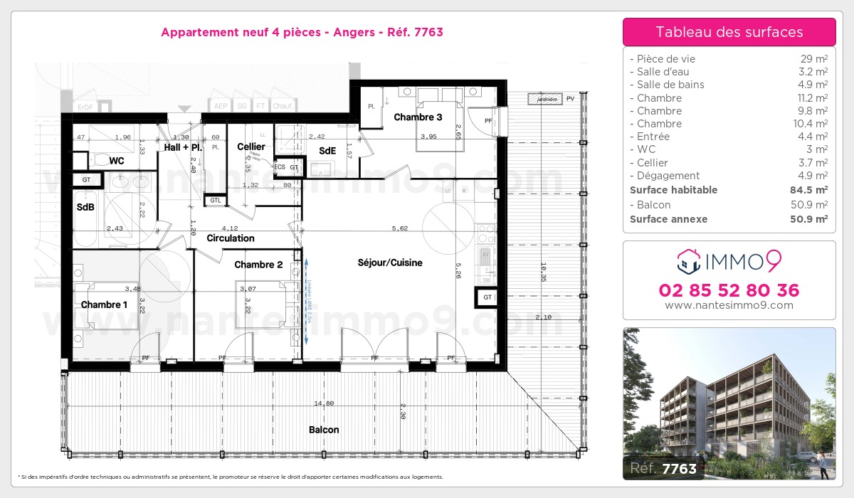 Plan et surfaces, Programme neuf Angers Référence n° 7763