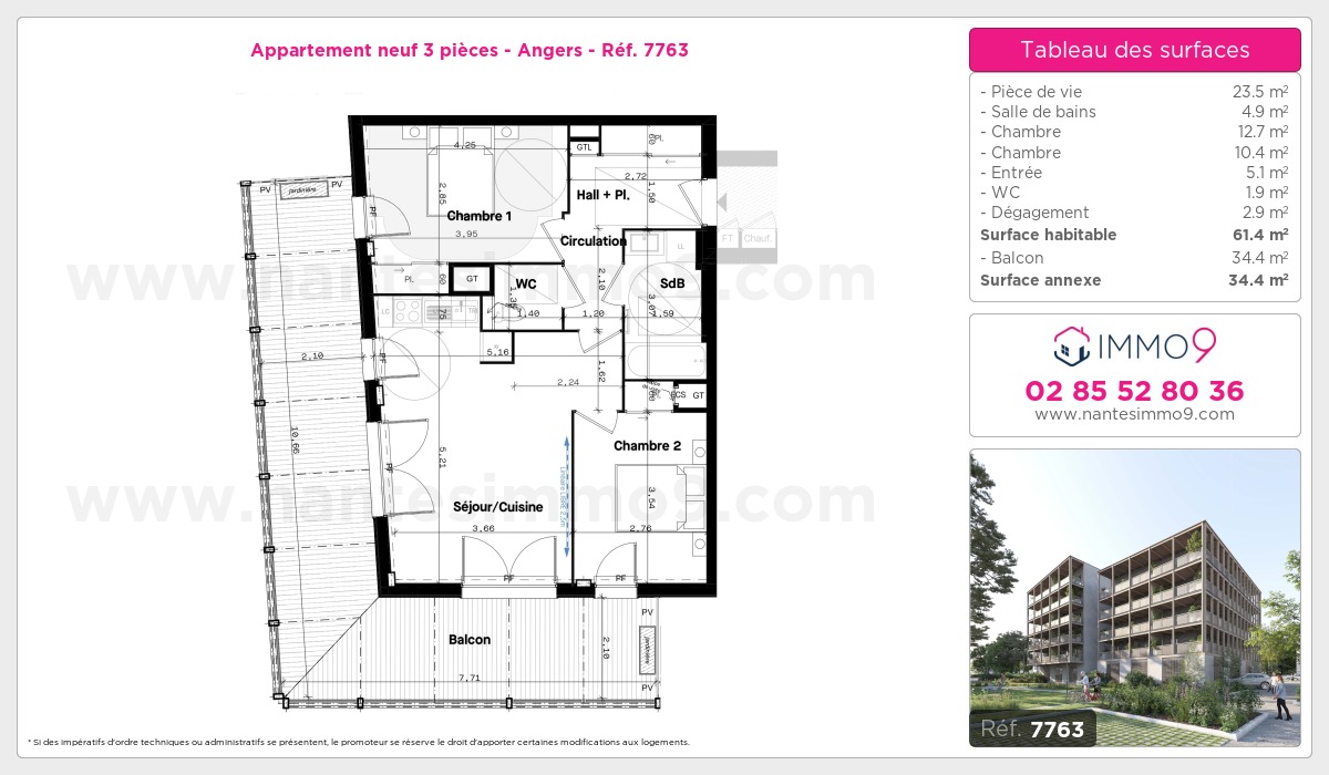 Plan et surfaces, Programme neuf Angers Référence n° 7763