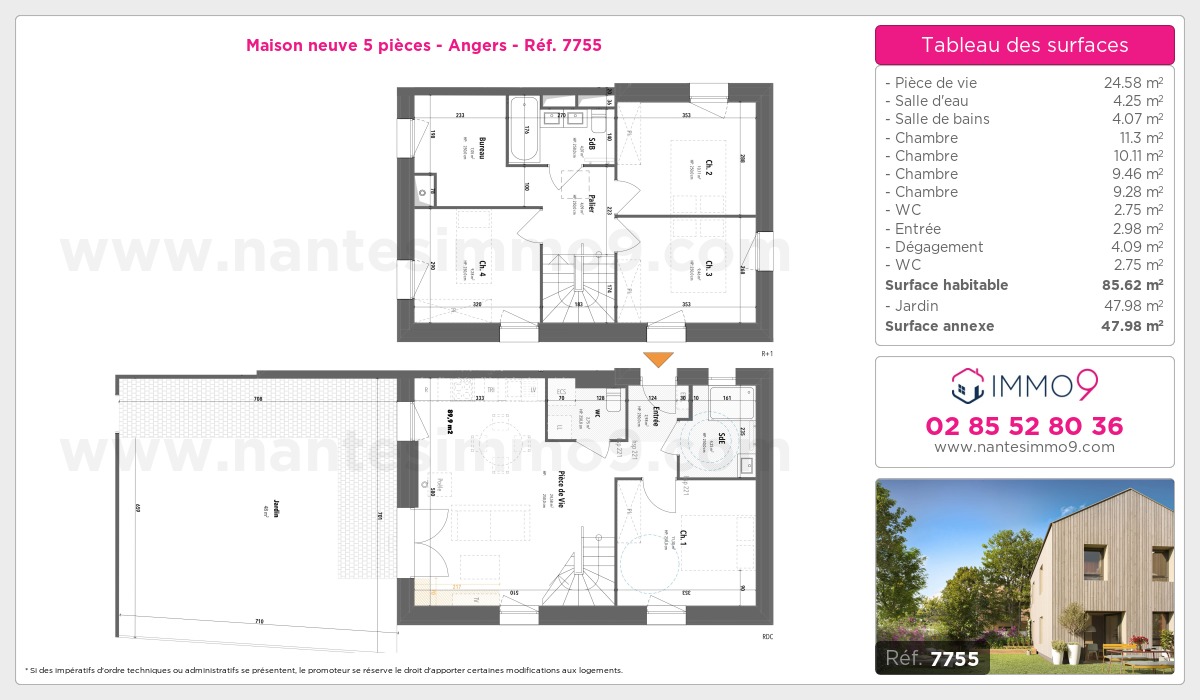 Plan et surfaces, Programme neuf Angers Référence n° 7755