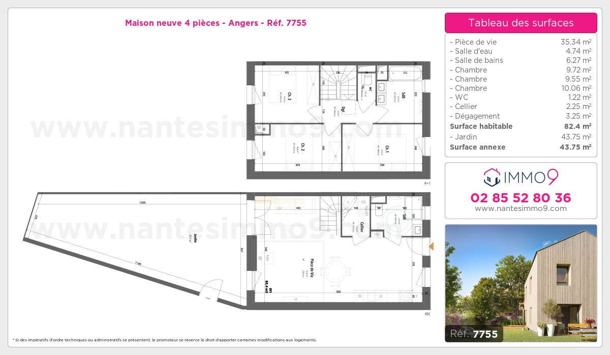 Plan et surfaces, Programme neuf Angers Référence n° 7755