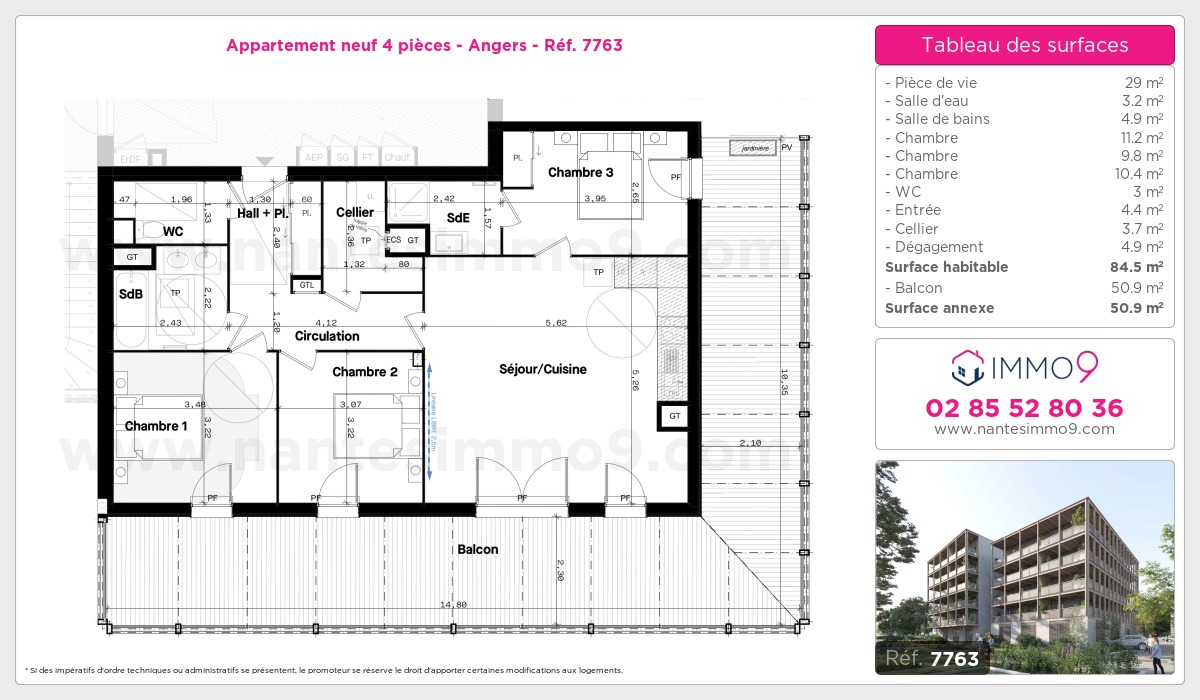 Plan et surfaces, Programme neuf Angers Référence n° 7763