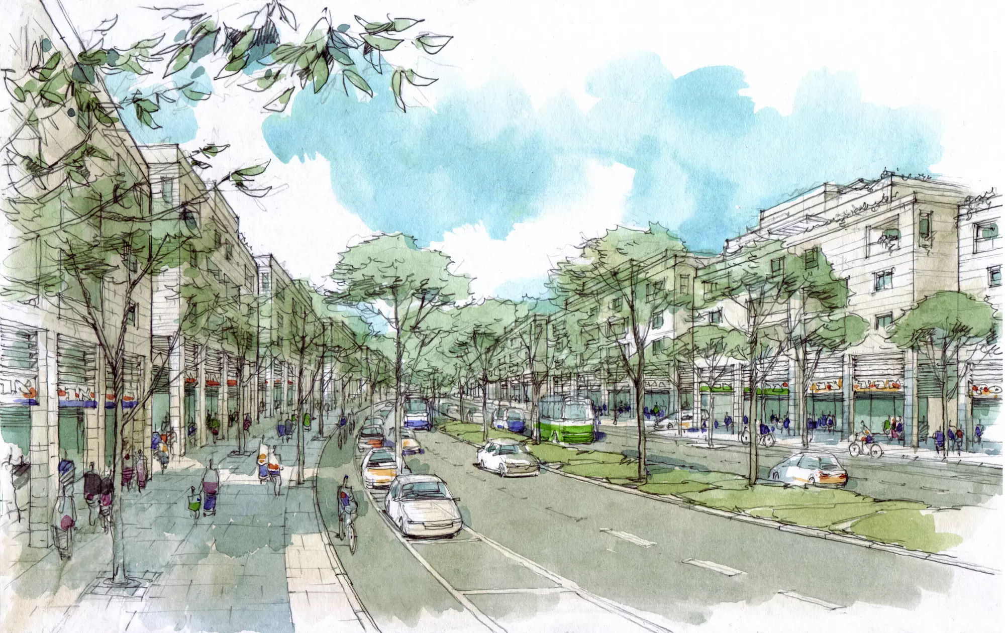 Dessin de ville intégrée à la nature