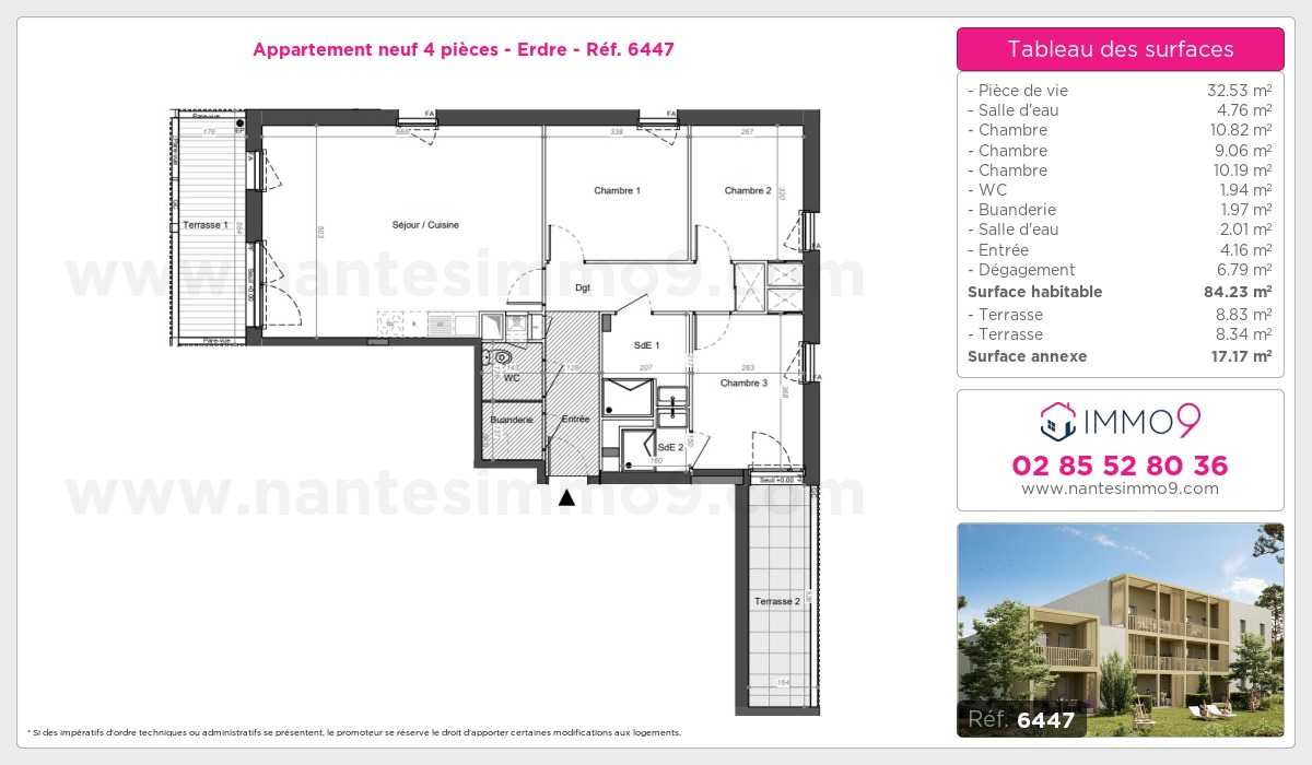 Plan et surfaces, Programme neuf Nantes : Erdre Référence n° 6447