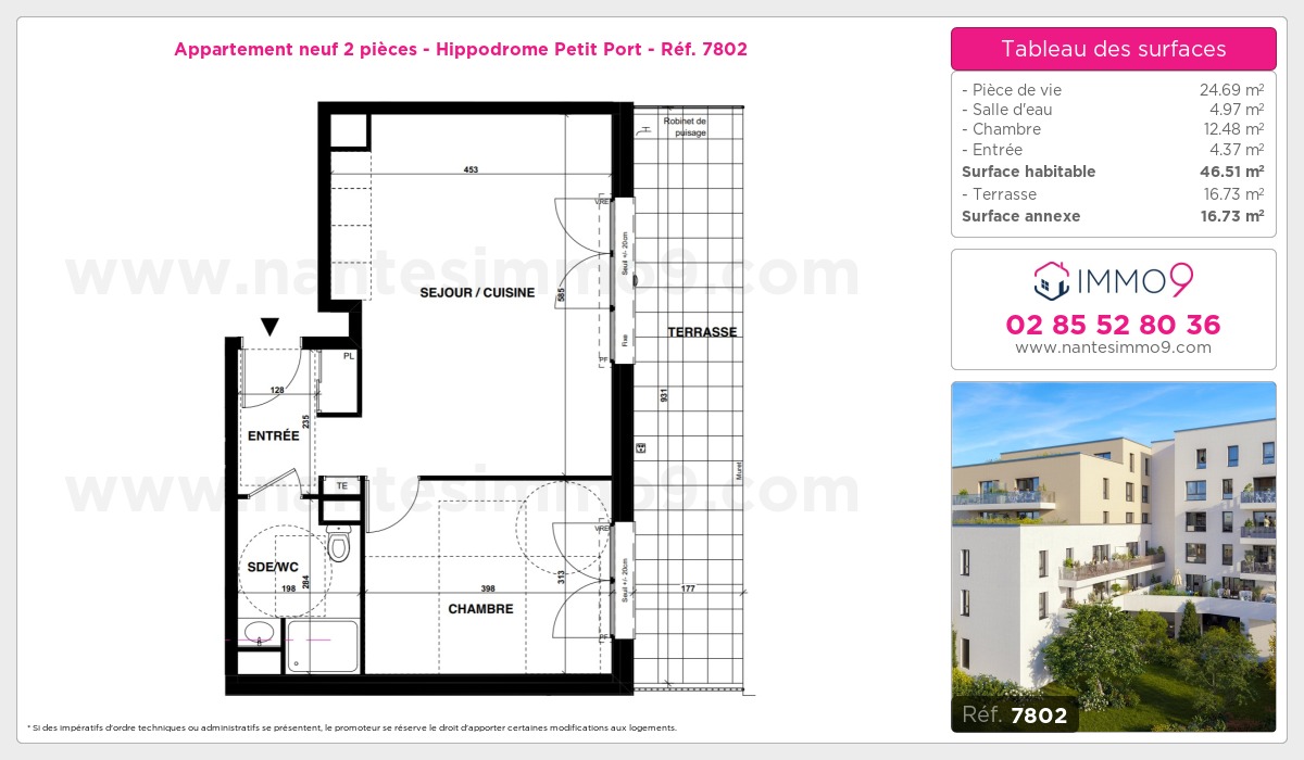 Plan et surfaces, Programme neuf Nantes : Hippodrome Petit Port Référence n° 7802