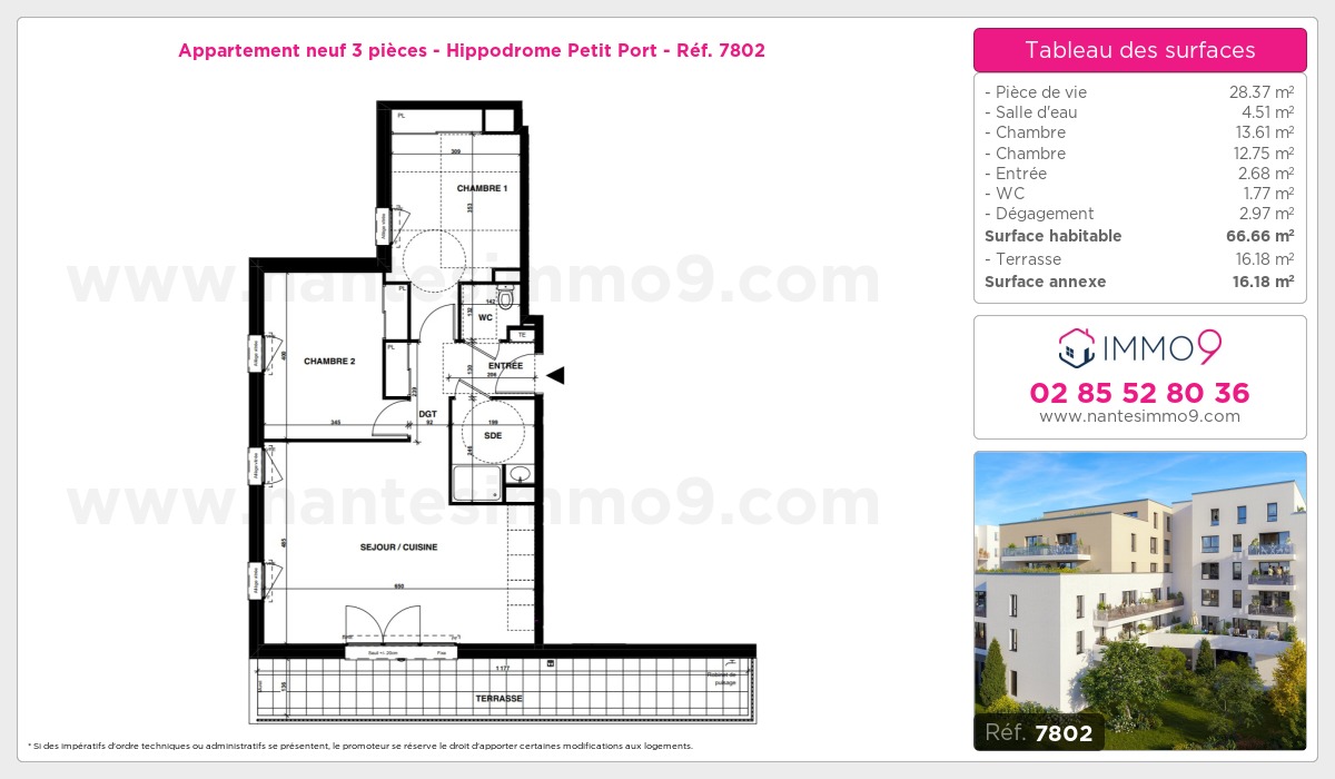 Plan et surfaces, Programme neuf Nantes : Hippodrome Petit Port Référence n° 7802