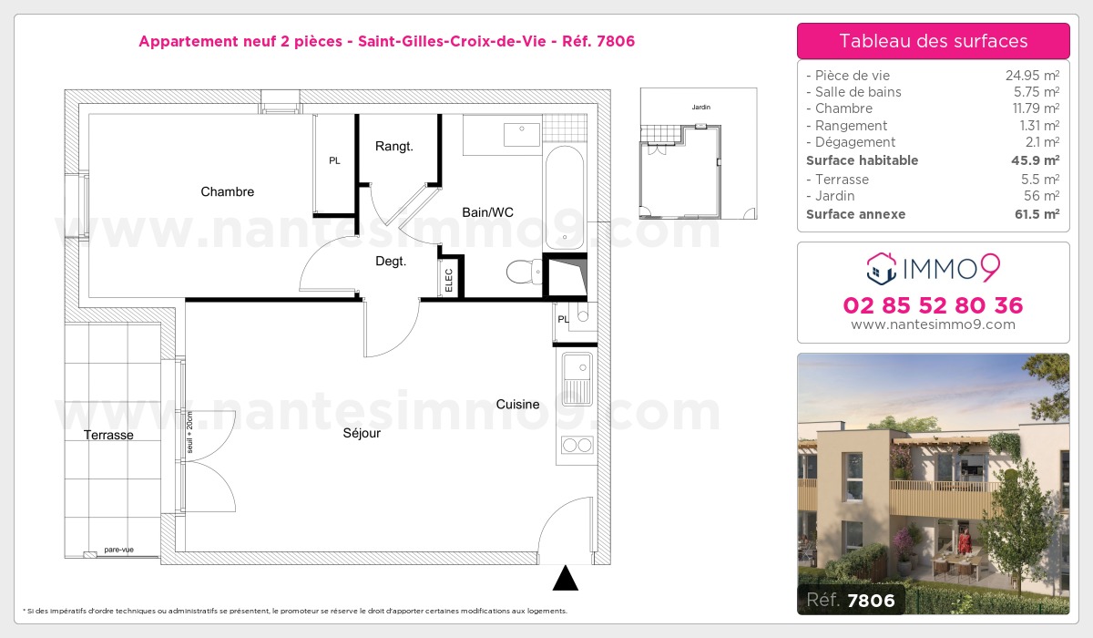 Plan et surfaces, Programme neuf Saint-Gilles-Croix-de-Vie Référence n° 7806